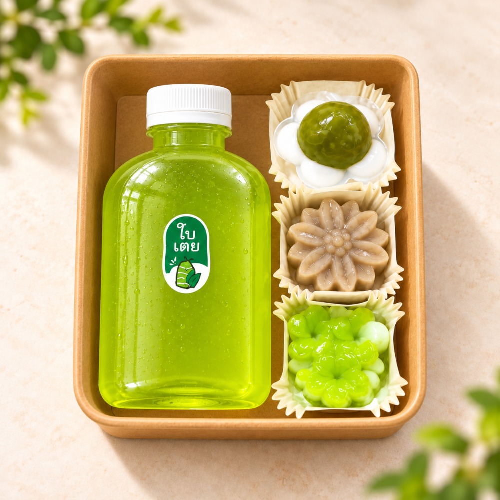 Snack Box ขนมไทย 3 ชิ้น + น้ำสมุนไพร ตัวอย่างการจัดชุด